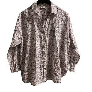 J Jill Top Womens 2X Purple Micro Floral Button Down Blouse Lightweight Cottage
